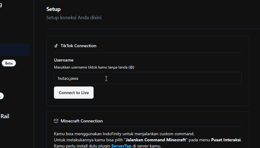 Menekan tombol Connect to Live di menu Connection