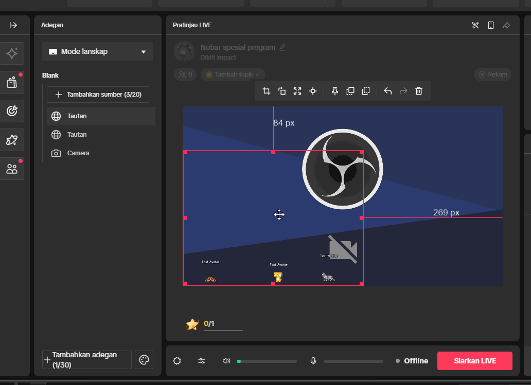 Mengubah resolusi khusus source di TikTok Live Studio
